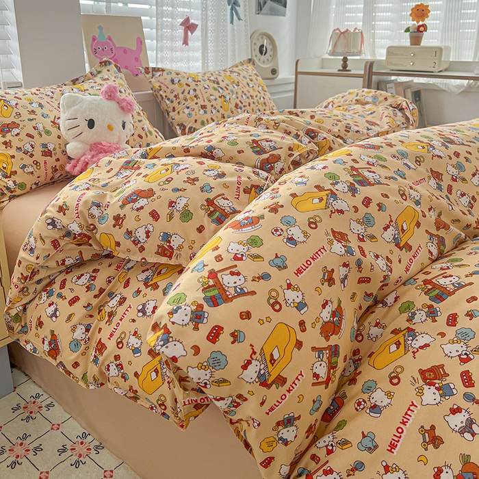 91家纺网 家纺一手货源 找家纺 布可家纺 2025新款水洗磨毛印花四件套 Kt乐园