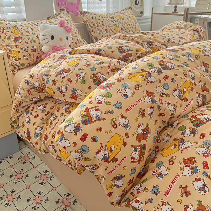 91家纺网 家纺一手货源 找家纺 布可家纺 2025新款水洗磨毛印花四件套 Kt乐园