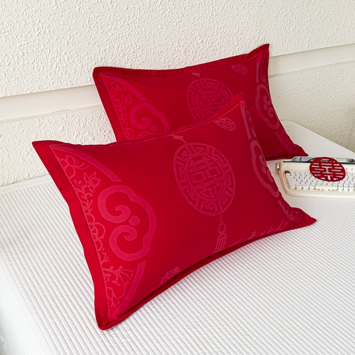 91家纺网 家纺一手货源 找家纺 （总）悦然毛巾被 2025新款婚庆大红三层全棉纱布枕套