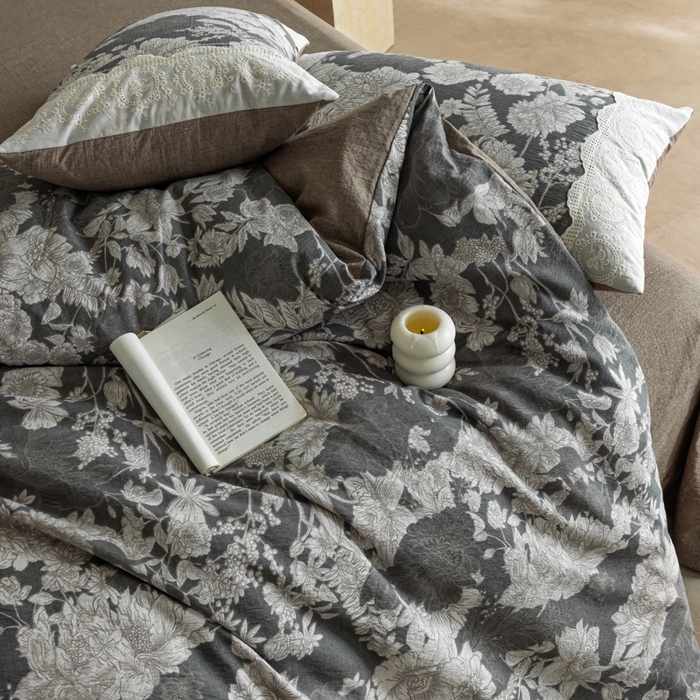 91家纺网 家纺一手货源 找家纺 迷尚家居 2025新款复古色织仿棉麻全棉花边四件套 玉环-棉麻