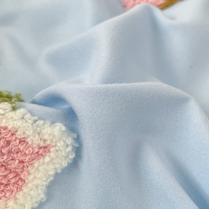 91家纺网 家纺一手货源 找家纺 易禾家纺 2025新款韩版小清新毛巾绣水洗棉四件套学生宿舍三件套铃兰小兔系列（专板花型） 铃兰小兔-蓝