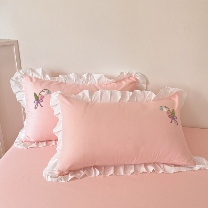 91家纺网 家纺一手货源 找家纺 （总）易禾家纺 2025新款韩版小清新毛巾绣水洗棉四件套学生宿舍三件套铃兰小兔系列（专板花型）