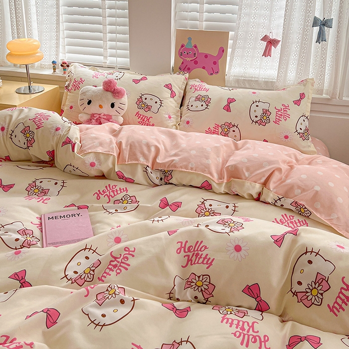 91家纺网 家纺一手货源 找家纺 布可家纺 2025新款水洗磨毛印花四件套 雏菊KT