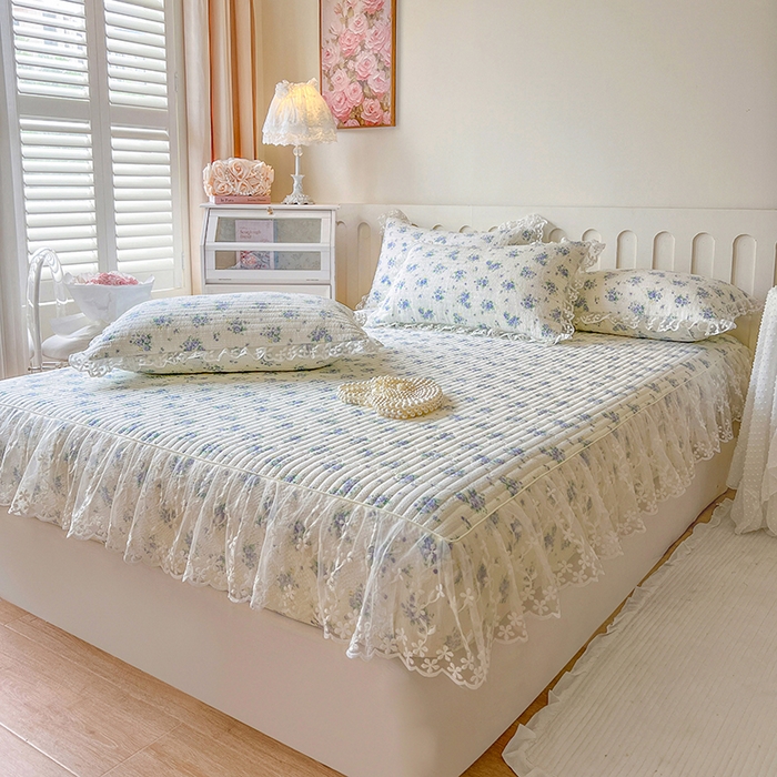 91家纺网 家纺一手货源 找家纺 麒豆豆 2025新款泡泡棉印花床笠 紫色恋人