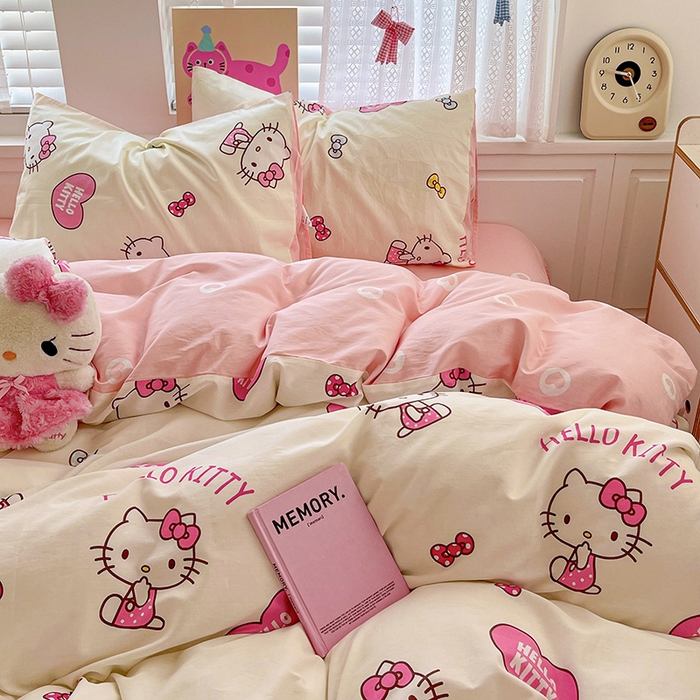 91家纺网 家纺一手货源 找家纺 布可家纺 2025新款水洗磨毛印花四件套 蝴蝶结KT