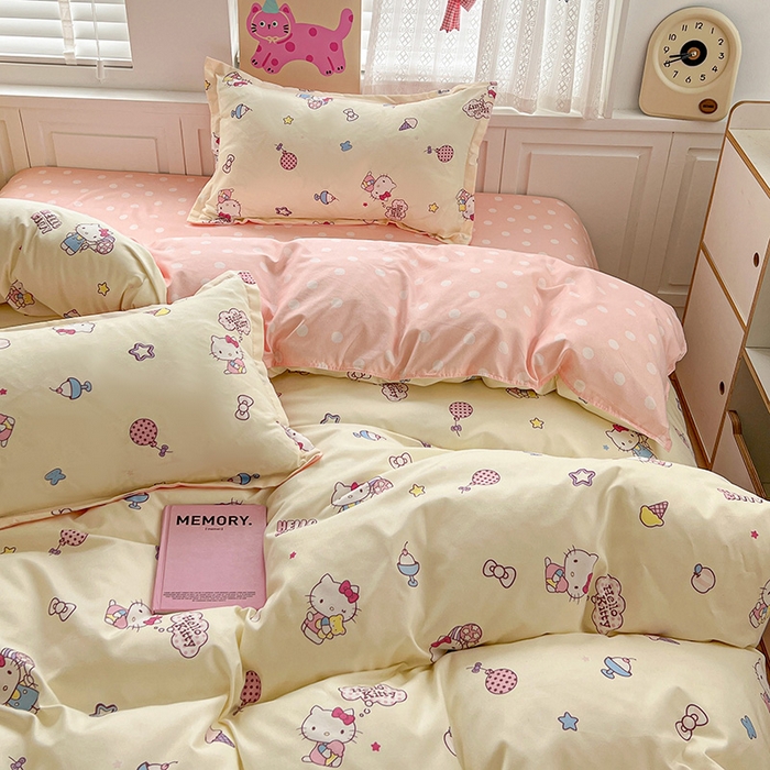 91家纺网 家纺一手货源 找家纺 布可家纺 2025新款水洗磨毛印花四件套 甜筒KT