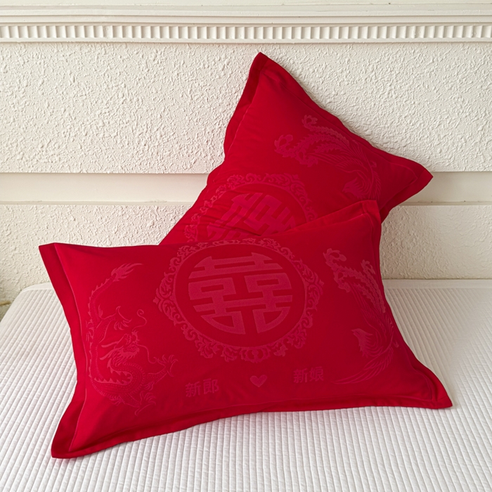 91家纺网 家纺一手货源 找家纺 悦然毛巾被 2025新款婚庆大红三层全棉纱布枕套 良缘似锦