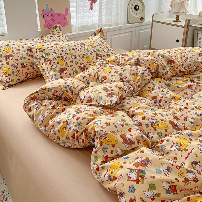 91家纺网 家纺一手货源 找家纺 布可家纺 2025新款水洗磨毛印花四件套 Kt乐园