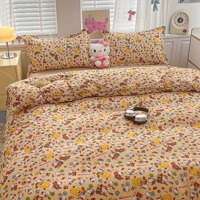 91家纺网 家纺一手货源 找家纺 布可家纺 2025新款水洗磨毛印花四件套 Kt乐园