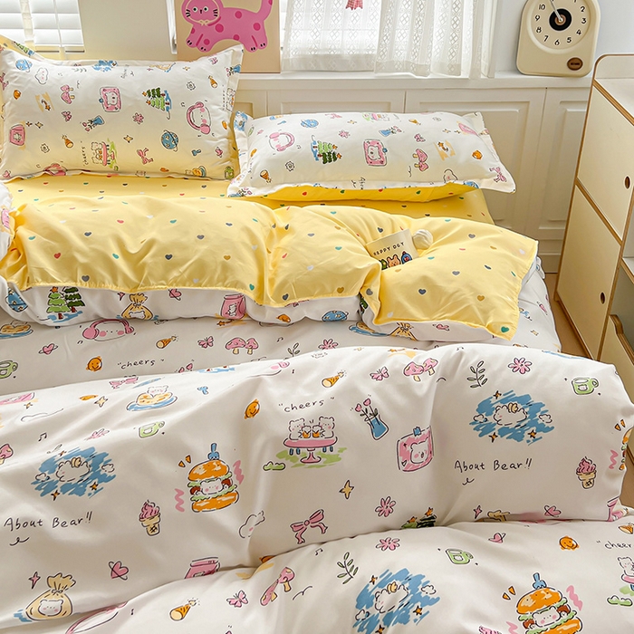 91家纺网 家纺一手货源 找家纺 布可家纺 2025新款水洗磨毛印花四件套 开心生活