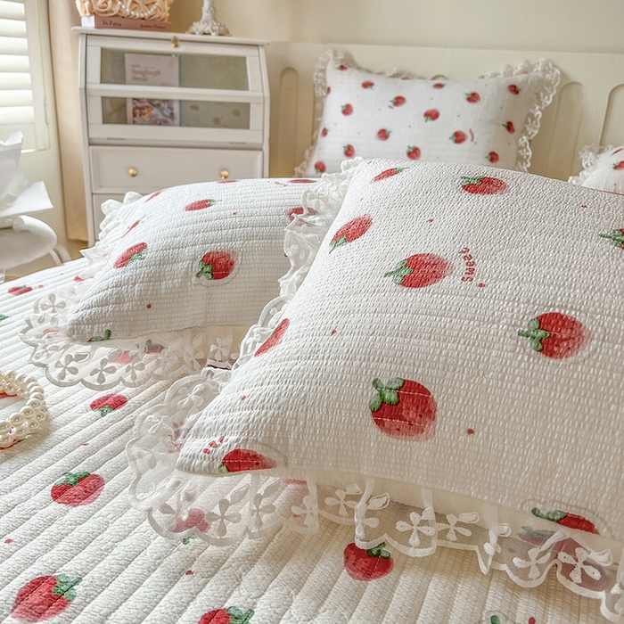 91家纺网 家纺一手货源 找家纺 麒豆豆 2025新款泡泡棉印花床笠 甜心草莓