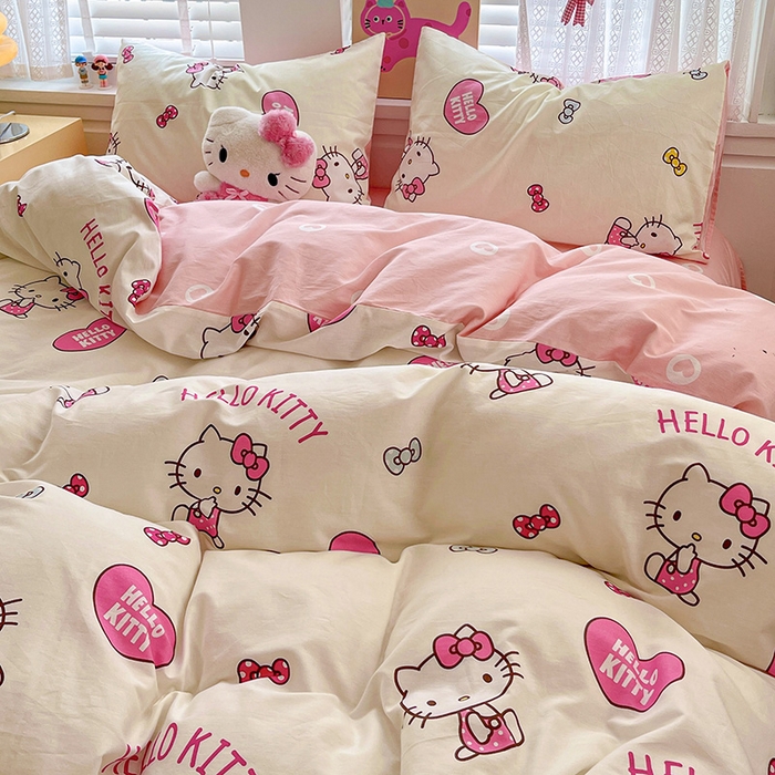 91家纺网 家纺一手货源 找家纺 布可家纺 2025新款水洗磨毛印花四件套 蝴蝶结KT