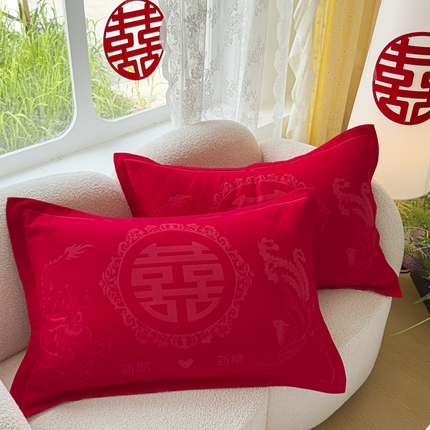 悦然毛巾被 2025新款婚庆大红三层全棉纱布枕套 良缘似锦