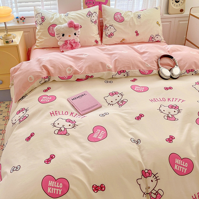 91家纺网 家纺一手货源 找家纺 布可家纺 2025新款水洗磨毛印花四件套 蝴蝶结KT