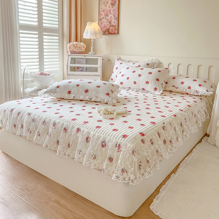 91家纺网 家纺一手货源 找家纺 麒豆豆 2025新款泡泡棉印花床笠 甜心草莓