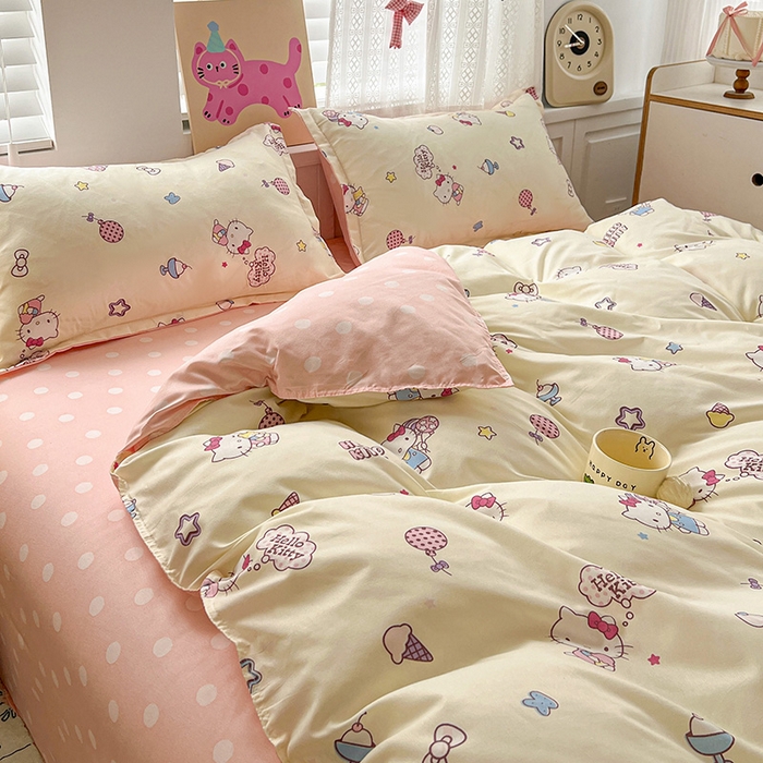 91家纺网 家纺一手货源 找家纺 布可家纺 2025新款水洗磨毛印花四件套 甜筒KT