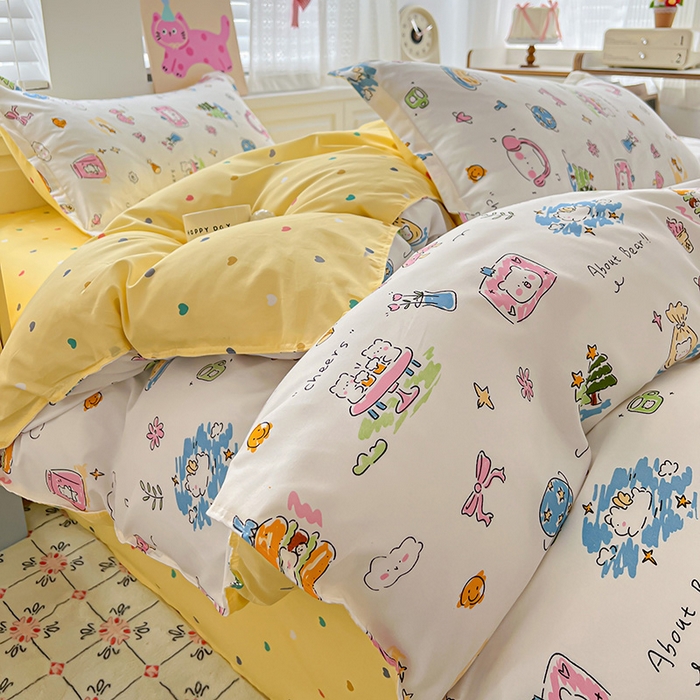 91家纺网 家纺一手货源 找家纺 布可家纺 2025新款水洗磨毛印花四件套 开心生活