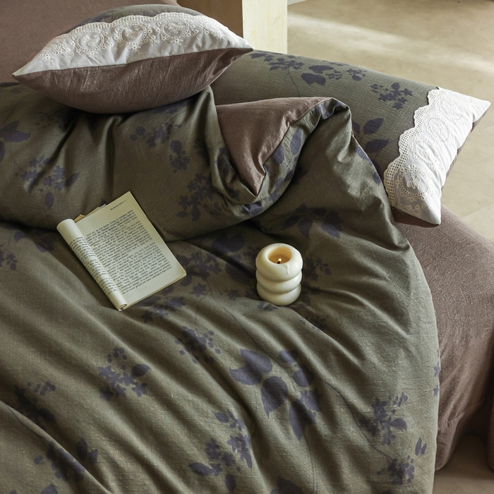 91家纺网 家纺一手货源 找家纺 迷尚家居 2025新款复古色织仿棉麻全棉花边四件套 颂青时-棉麻