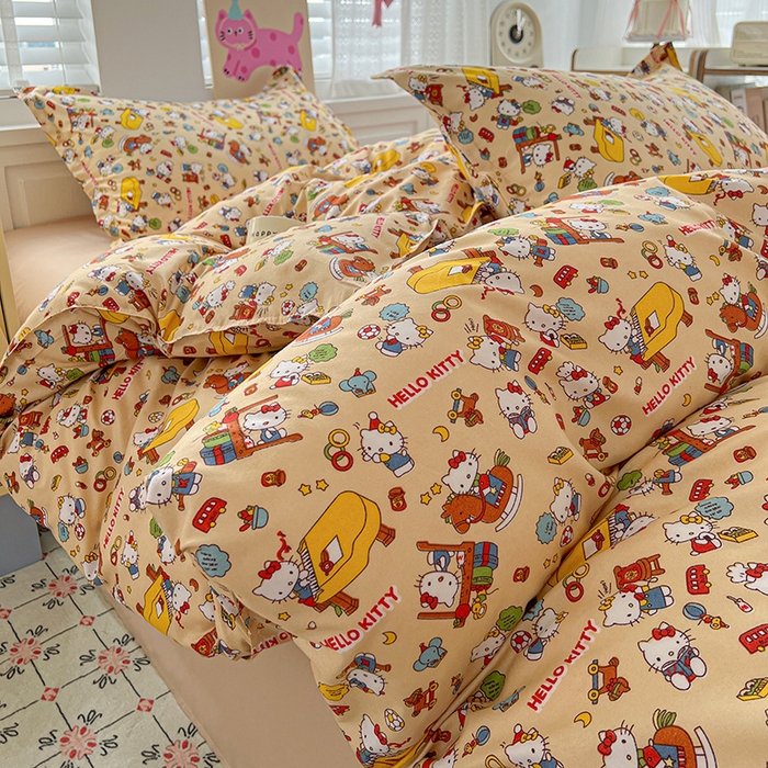 91家纺网 家纺一手货源 找家纺 布可家纺 2025新款水洗磨毛印花四件套 Kt乐园