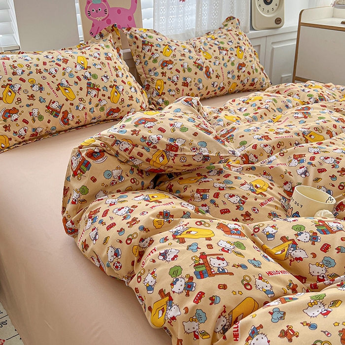 91家纺网 家纺一手货源 找家纺 布可家纺 2025新款水洗磨毛印花四件套 Kt乐园