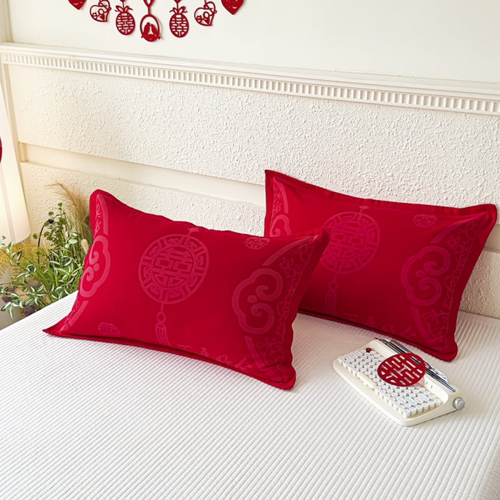 91家纺网 家纺一手货源 找家纺 （总）悦然毛巾被 2025新款婚庆大红三层全棉纱布枕套