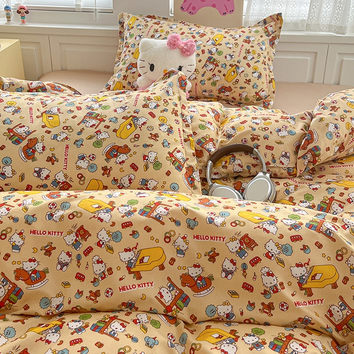 91家纺网 家纺一手货源 找家纺 布可家纺 2025新款水洗磨毛印花四件套 Kt乐园