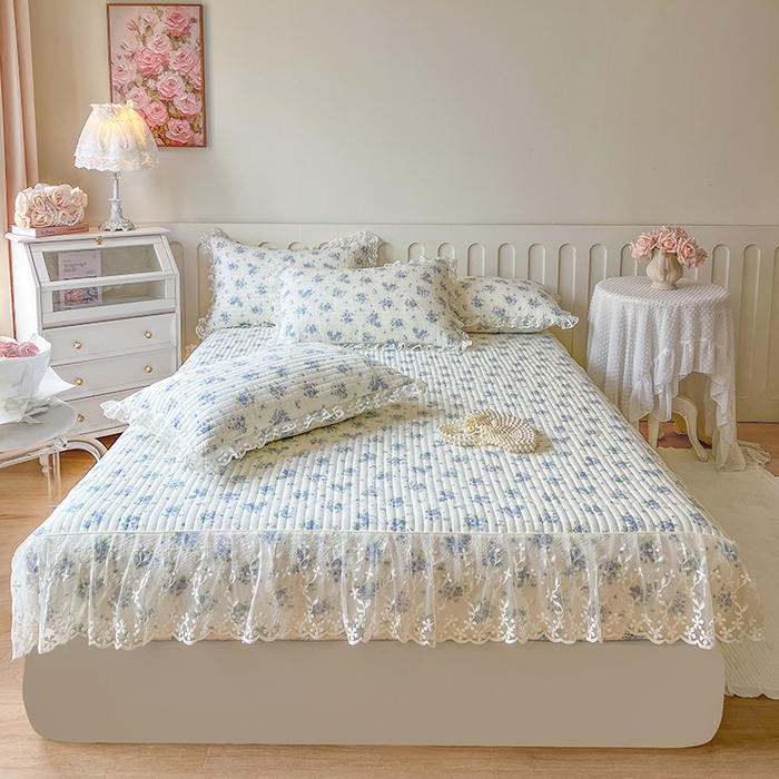 91家纺网 家纺一手货源 找家纺 麒豆豆 2025新款泡泡棉印花床笠 紫色恋人