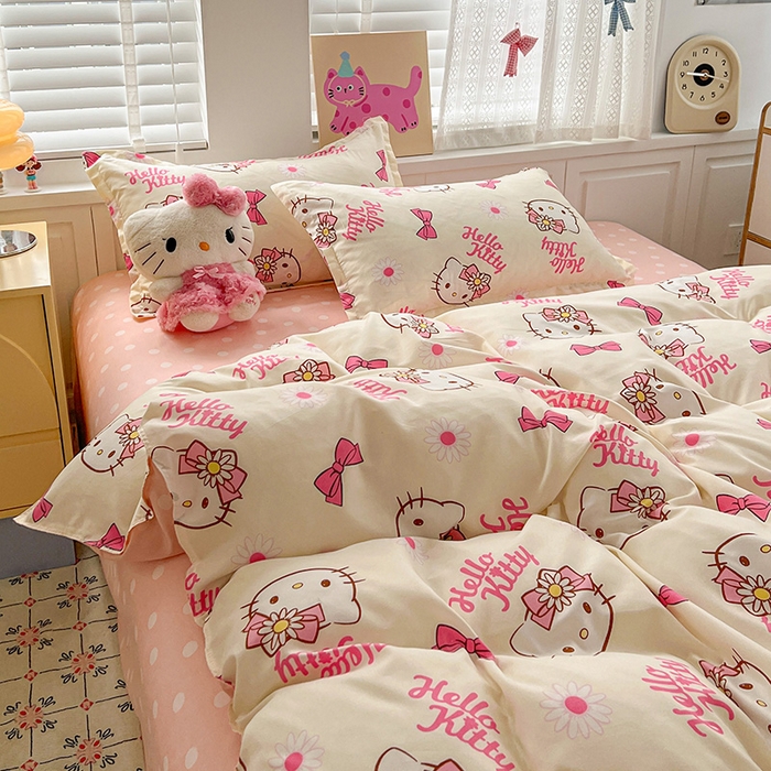 91家纺网 家纺一手货源 找家纺 布可家纺 2025新款水洗磨毛印花四件套 雏菊KT