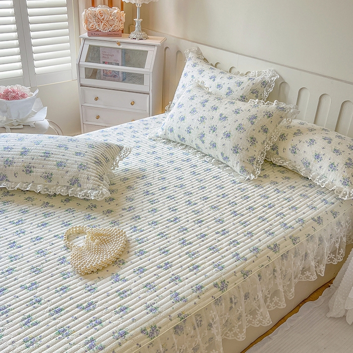 91家纺网 家纺一手货源 找家纺 麒豆豆 2025新款泡泡棉印花床笠 紫色恋人