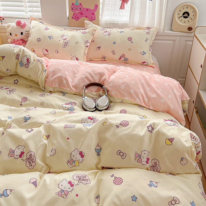 91家纺网 家纺一手货源 找家纺 布可家纺 2025新款水洗磨毛印花四件套 甜筒KT