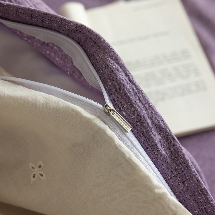 91家纺网 家纺一手货源 找家纺 迷尚家居 2025新款复古色织仿棉麻全棉花边四件套 砚秋紫-棉麻