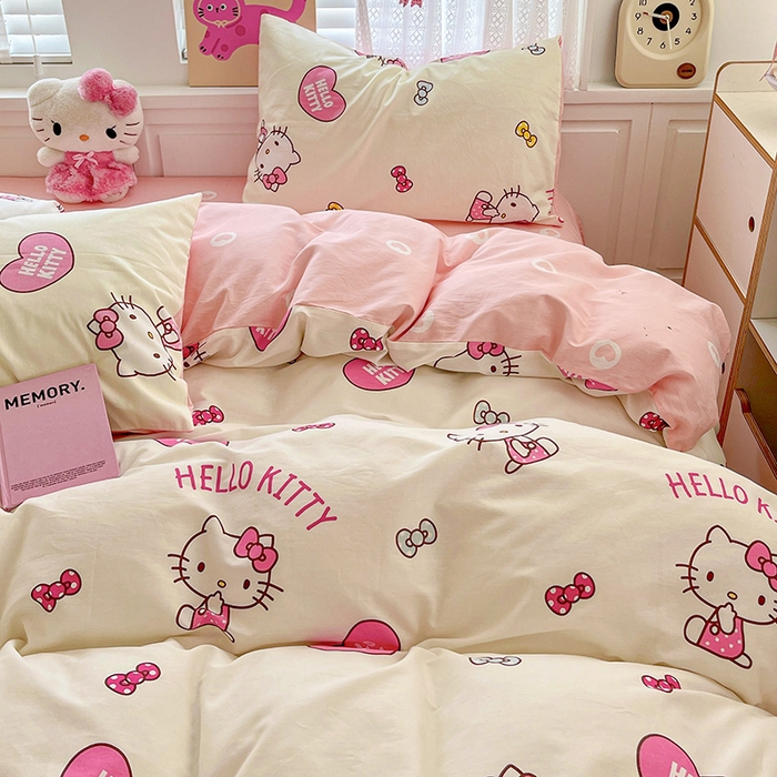 91家纺网 家纺一手货源 找家纺 布可家纺 2025新款水洗磨毛印花四件套 蝴蝶结KT