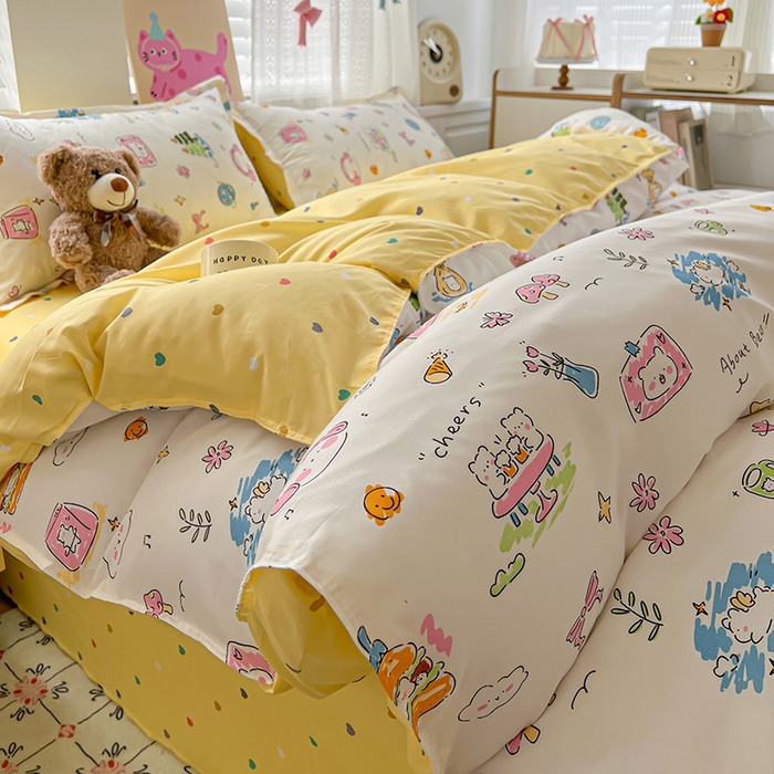 91家纺网 家纺一手货源 找家纺 布可家纺 2025新款水洗磨毛印花四件套 开心生活