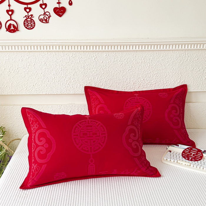 91家纺网 家纺一手货源 找家纺 （总）悦然毛巾被 2025新款婚庆大红三层全棉纱布枕套