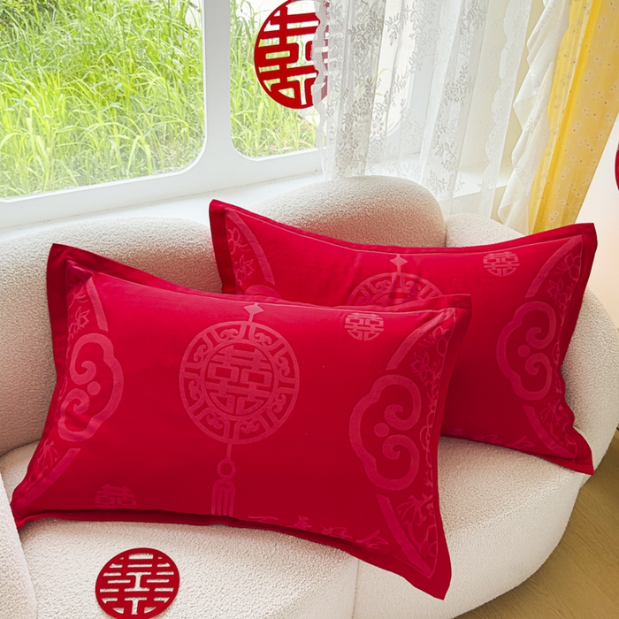 91家纺网 家纺一手货源 找家纺 （总）悦然毛巾被 2025新款婚庆大红三层全棉纱布枕套