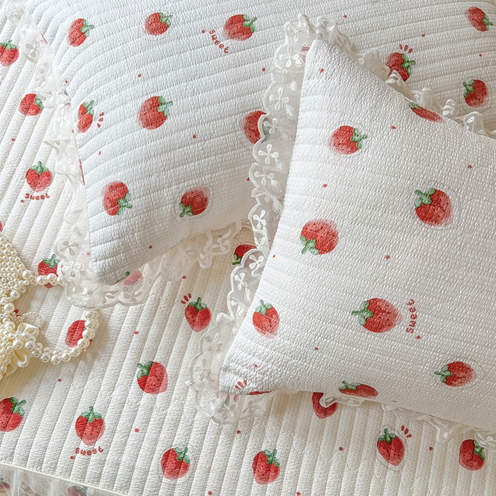 91家纺网 家纺一手货源 找家纺 麒豆豆 2025新款泡泡棉印花床笠 甜心草莓