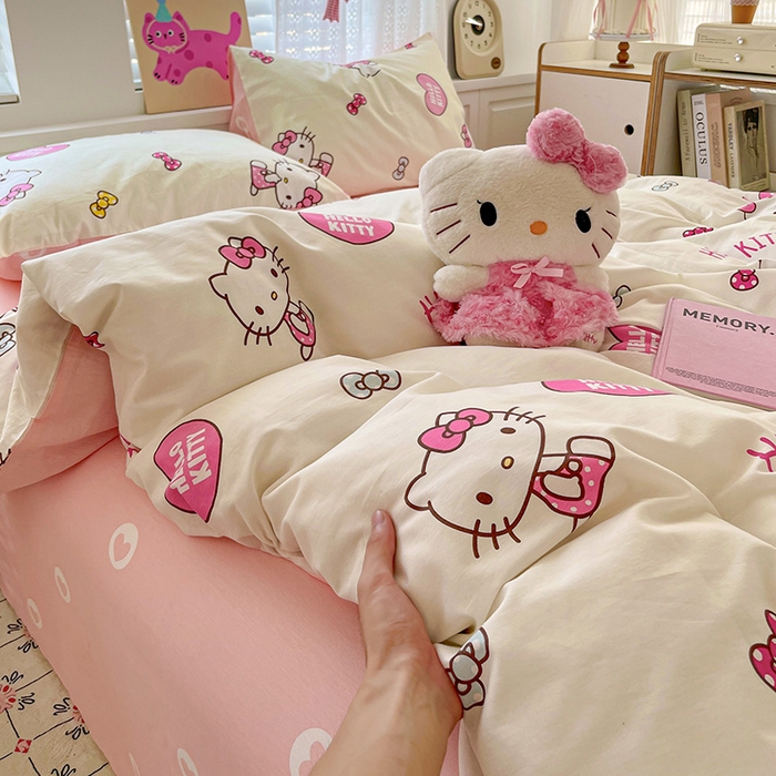 91家纺网 家纺一手货源 找家纺 布可家纺 2025新款水洗磨毛印花四件套 蝴蝶结KT