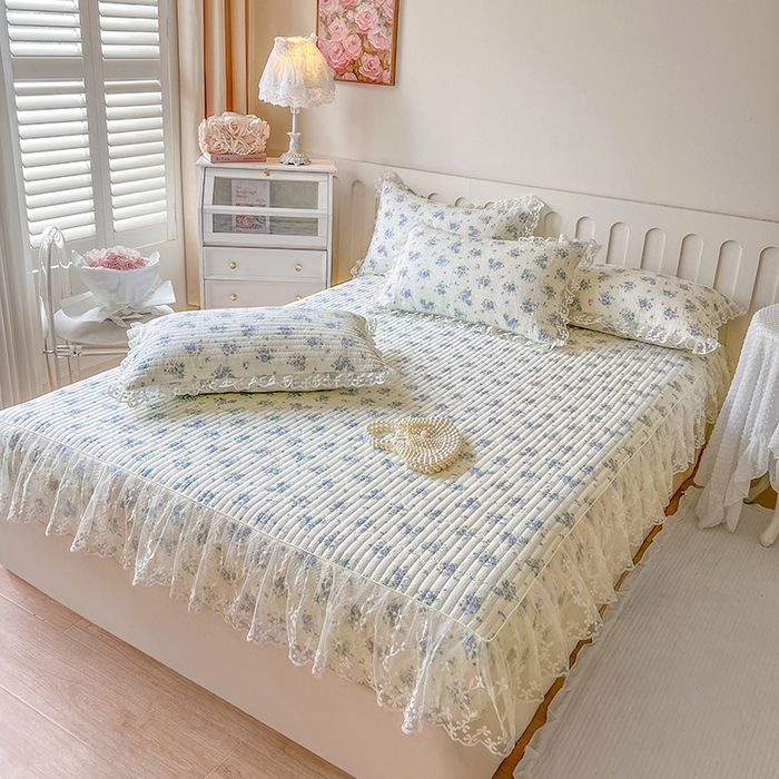 91家纺网 家纺一手货源 找家纺 麒豆豆 2025新款泡泡棉印花床笠 紫色恋人