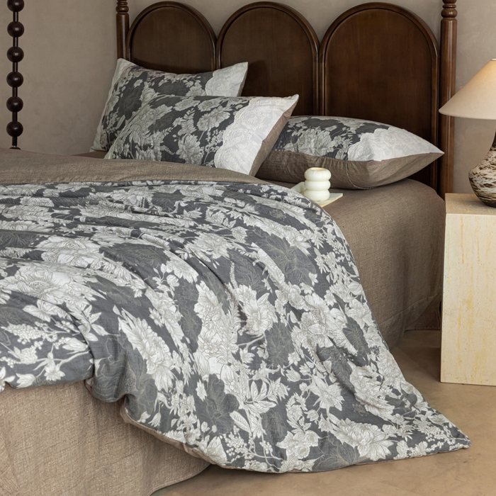 91家纺网 家纺一手货源 找家纺 迷尚家居 2025新款复古色织仿棉麻全棉花边四件套 玉环-棉麻