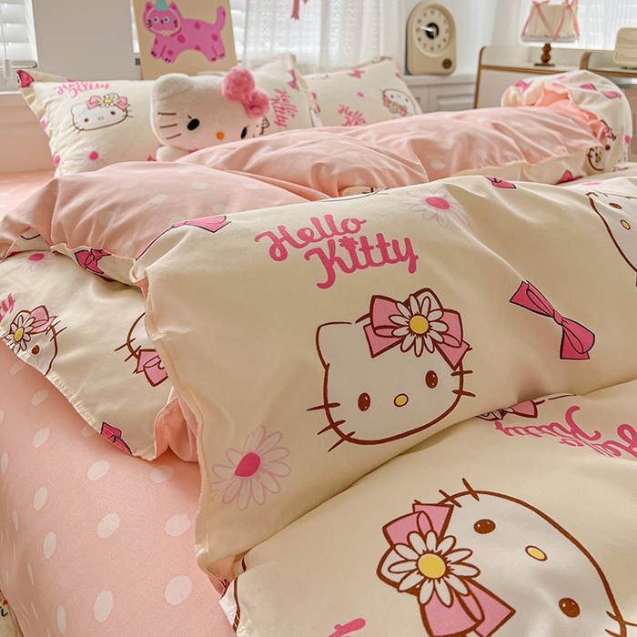 91家纺网 家纺一手货源 找家纺 布可家纺 2025新款水洗磨毛印花四件套 雏菊KT