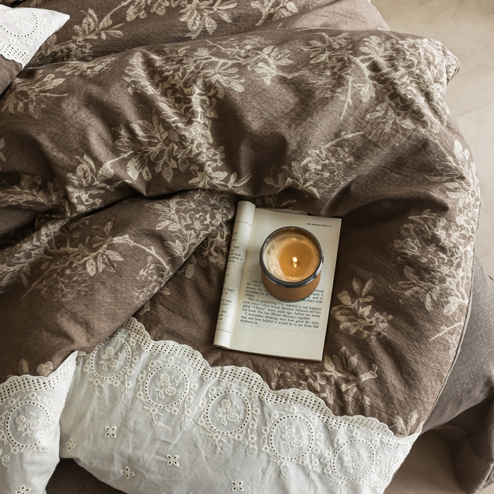 91家纺网 家纺一手货源 找家纺 （总）迷尚家居 2025新款复古色织仿棉麻全棉花边四件套