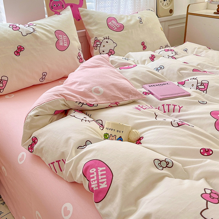 91家纺网 家纺一手货源 找家纺 布可家纺 2025新款水洗磨毛印花四件套 蝴蝶结KT