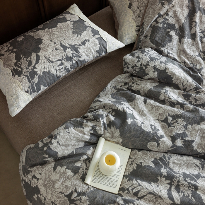 91家纺网 家纺一手货源 找家纺 迷尚家居 2025新款复古色织仿棉麻全棉花边四件套 玉环-棉麻