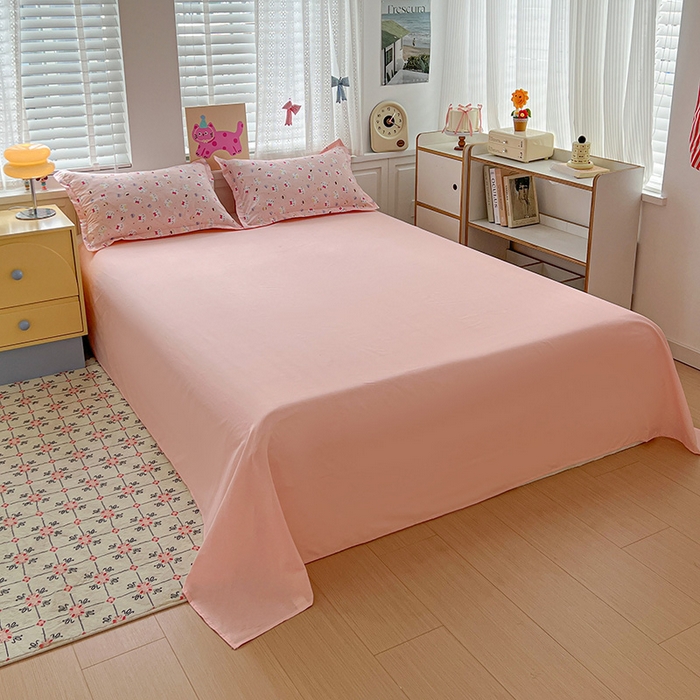 91家纺网 家纺一手货源 找家纺 布可家纺 2025新款水洗磨毛印花四件套 粉粉KT