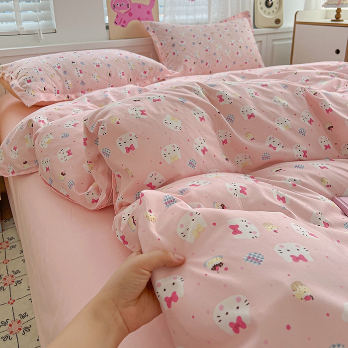 91家纺网 家纺一手货源 找家纺 布可家纺 2025新款水洗磨毛印花四件套 粉粉KT