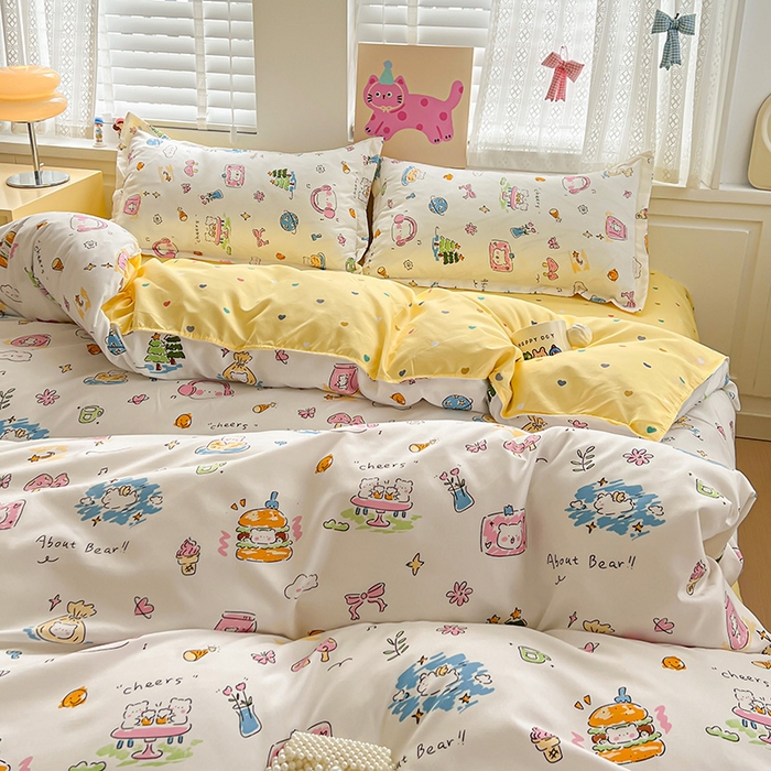 91家纺网 家纺一手货源 找家纺 布可家纺 2025新款水洗磨毛印花四件套 开心生活