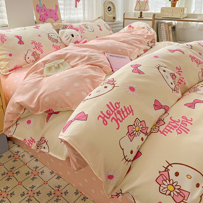 91家纺网 家纺一手货源 找家纺 布可家纺 2025新款水洗磨毛印花四件套 雏菊KT