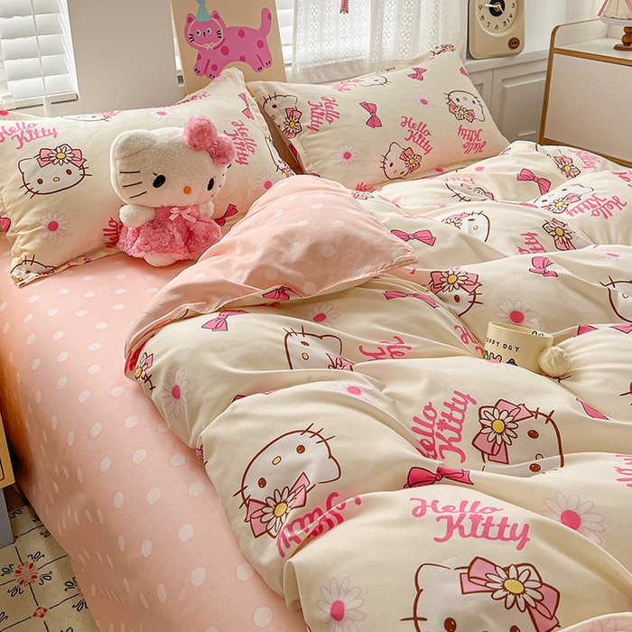 91家纺网 家纺一手货源 找家纺 布可家纺 2025新款水洗磨毛印花四件套 雏菊KT