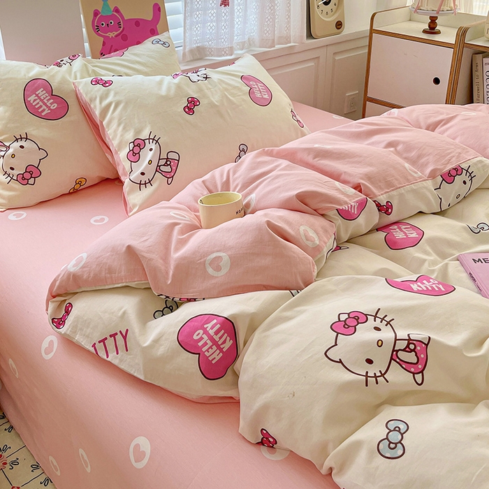 91家纺网 家纺一手货源 找家纺 布可家纺 2025新款水洗磨毛印花四件套 蝴蝶结KT