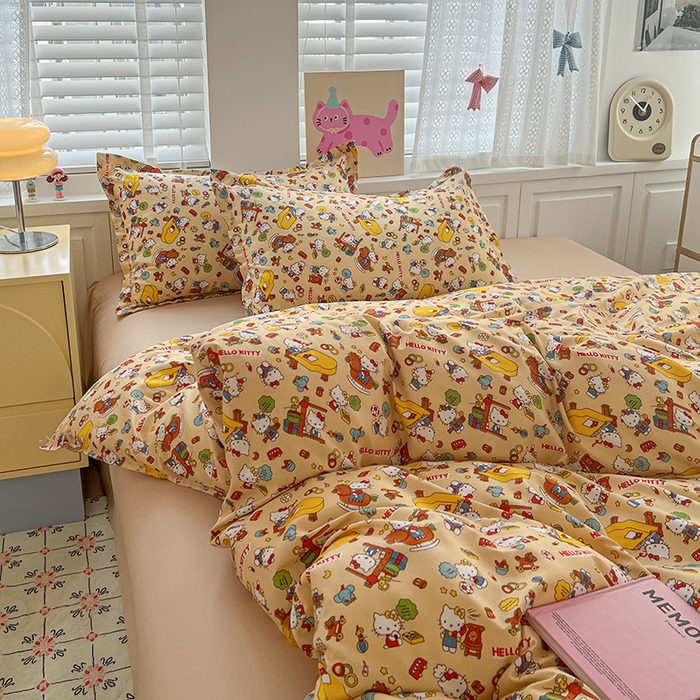 91家纺网 家纺一手货源 找家纺 布可家纺 2025新款水洗磨毛印花四件套 Kt乐园